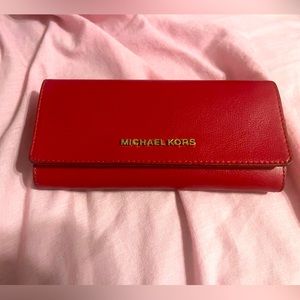 Red Michael Kors Saffiano Leather Wallet